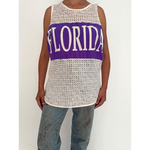 80s vintage white mesh Florida retro graphic unisex cotton tank top made in USA - Picture 3 of 9